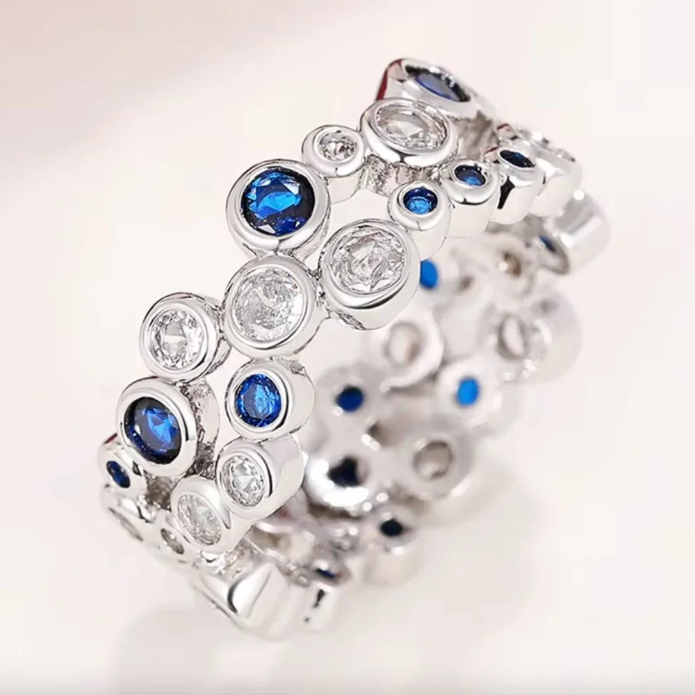 NEW 18k White Gold Sapphire Diamond Ring Band - Picture 3 of 7